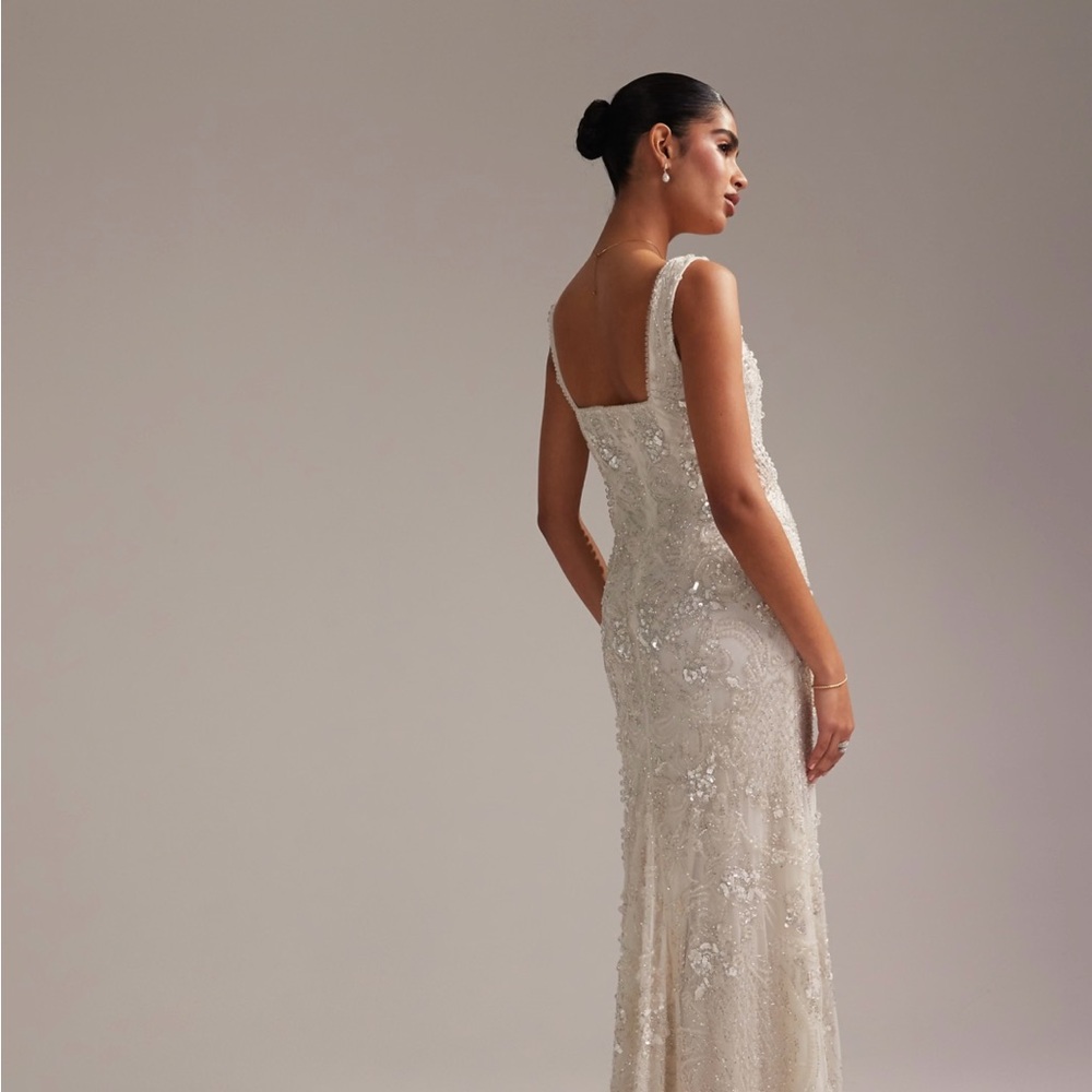 ASOS DESIGN ornate crystal embellished square neck maxi wedding dress - Picture 4 of 15